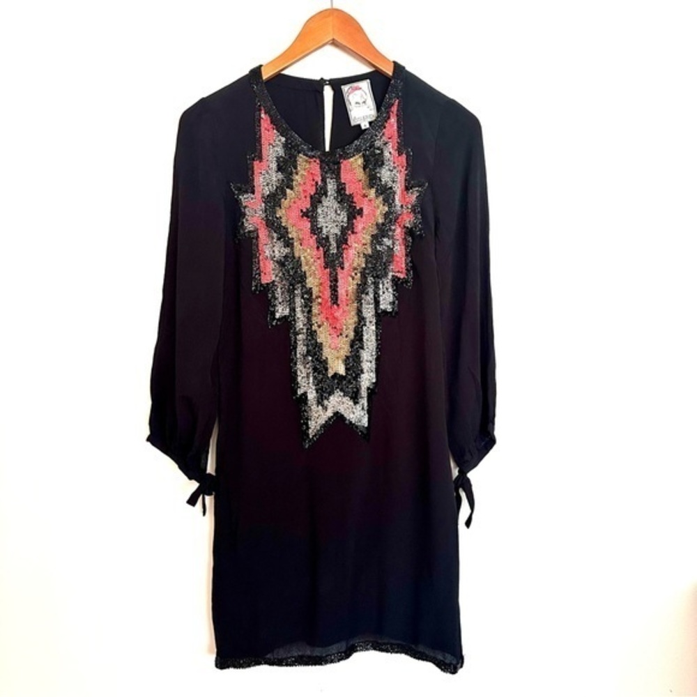 Yoana Baraschi Black Dress with Vibrant Sequin Pattern Size 4